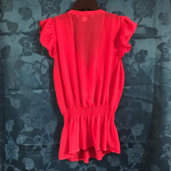 XXI Sheer Pink Top With Ruffles and Cinched Waist - Picture 2 of 2